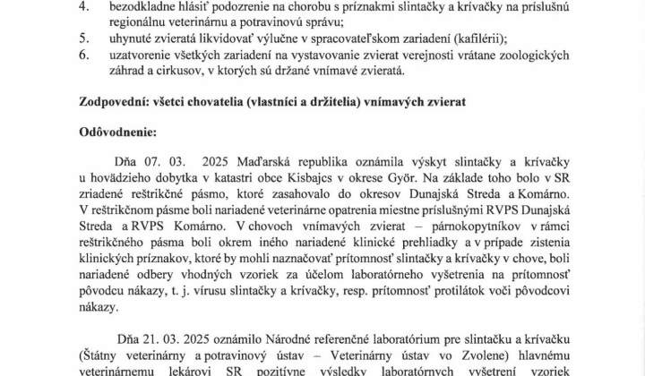 2. fotografia fotogalérie Mimoriadne núdzové opatrenia – určené všetkým chovateľom vnímavých zvierat (aktualizované 8.4.2025) - foto