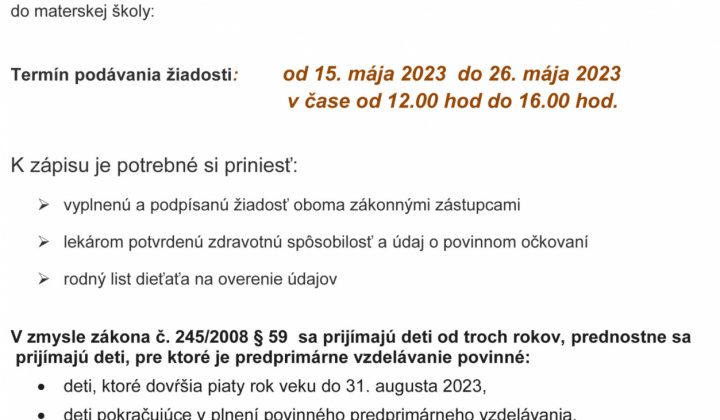 1. fotografia fotogalérie Zápis detí do MŠ Ovčie pre školský rok 2023/2024 - foto